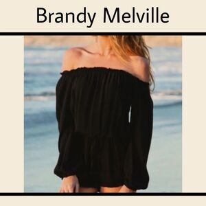 BRANDY MELVILLE  Off Shoulder Drawstring Romper Black One Size *flaw